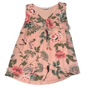 L New York & Company Women’s Pink Floral Sleeveless Blouse Shirt Business Casual